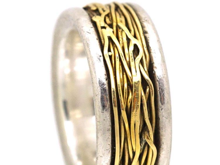 Vintage Swedish Silver & 18ct Gold Ring