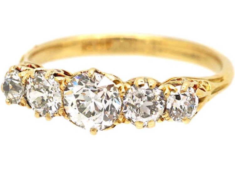 Edwardian 18ct Gold Five Stone Transition Cut Diamond Ring