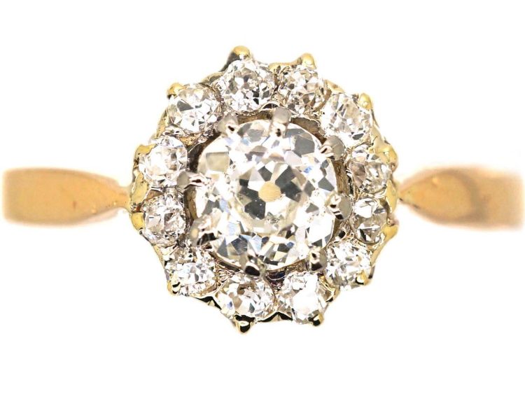 Edwardian 18ct Gold & Platinum Diamond Daisy Cluster Ring