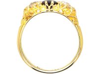 Edwardian 18ct Gold, Sapphire & Diamond Three Stone Carved Half Hoop Ring