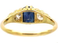 Edwardian 18ct Gold, Sapphire & Diamond Three Stone Carved Half Hoop Ring