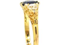 Edwardian 18ct Gold, Sapphire & Diamond Three Stone Carved Half Hoop Ring