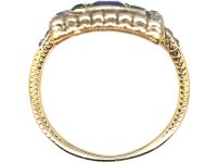 Art Deco 18ct Gold & Platinum Square Ring set with a Sapphire, Emeralds & Diamonds