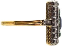 Art Deco 18ct Gold & Platinum Square Ring set with a Sapphire, Emeralds & Diamonds