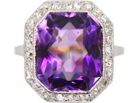 Art Deco 18ct Gold & Platinum Amethyst & Diamond Octagonal Ring