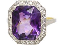Art Deco 18ct Gold & Platinum Amethyst & Diamond Octagonal Ring
