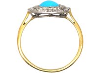 Edwardian 18ct Gold & Platinum Turquoise & Diamond Cluster Ring