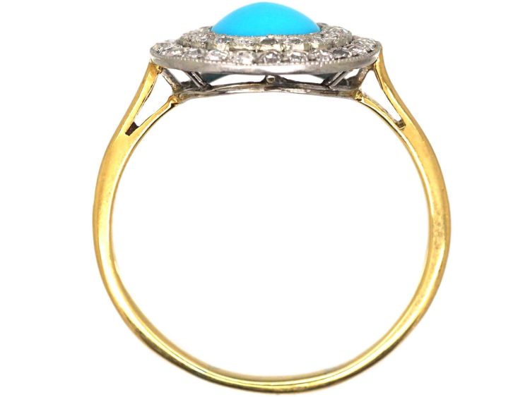 Edwardian 18ct Gold & Platinum Turquoise & Diamond Cluster Ring