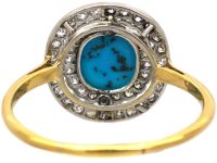 Edwardian 18ct Gold & Platinum Turquoise & Diamond Cluster Ring