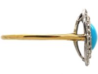 Edwardian 18ct Gold & Platinum Turquoise & Diamond Cluster Ring