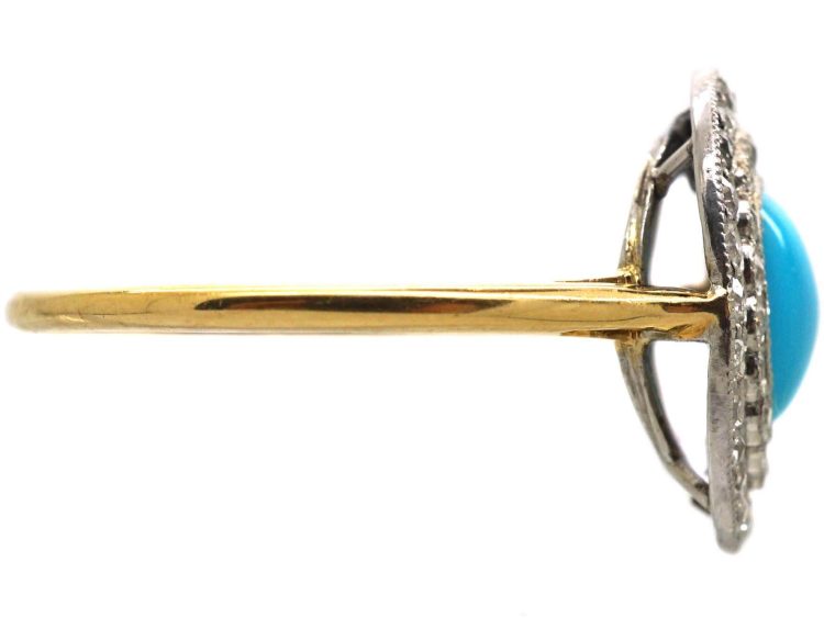 Edwardian 18ct Gold & Platinum Turquoise & Diamond Cluster Ring