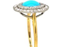 Edwardian 18ct Gold & Platinum Turquoise & Diamond Cluster Ring
