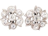 Edwardian 18ct White Gold Diamond Flower Cluster Earrings