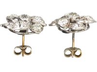 Edwardian 18ct White Gold Diamond Flower Cluster Earrings