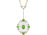 Early 20th Century 14ct Gold & Platinum Pendant set with Green Garnets & Diamonds on 14ct Gold Chain