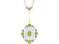 Early 20th Century 14ct Gold & Platinum Pendant set with Green Garnets & Diamonds on 14ct Gold Chain