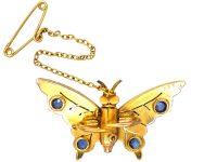Edwardian 15cy Gold Butterfly Clip Brooch set with Sapphires, Natural Split Pearls & Garnets