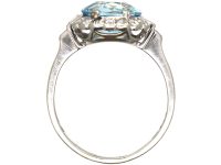 Art Deco Swedish 18ct White Gold Aquamarine & Diamond Cluster Ring