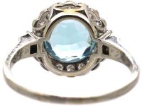 Art Deco Swedish 18ct White Gold Aquamarine & Diamond Cluster Ring