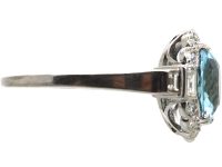 Art Deco Swedish 18ct White Gold Aquamarine & Diamond Cluster Ring