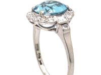 Art Deco Swedish 18ct White Gold Aquamarine & Diamond Cluster Ring
