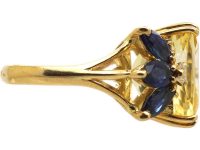 French Modernist 18ct Gold Ring set with a Large Yellow Sapphire, Sapphires & Diamonds