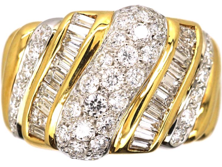 Modernist 18ct Gold & Diamond Slanting Motif Ring
