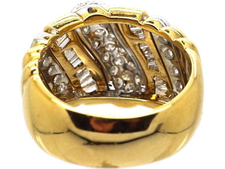 Modernist 18ct Gold & Diamond Slanting Motif Ring