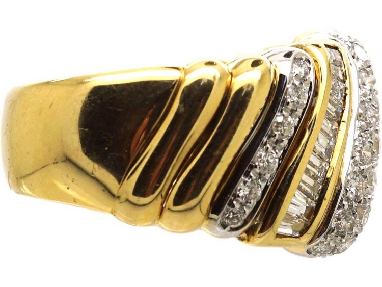 Modernist 18ct Gold & Diamond Slanting Motif Ring