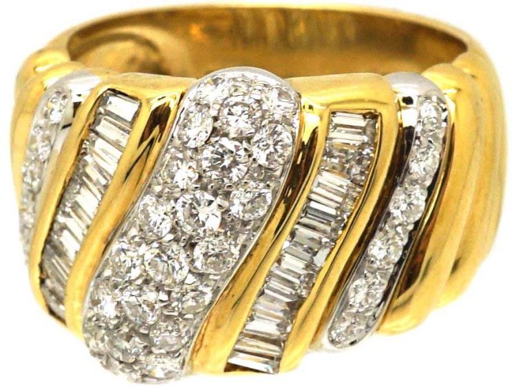 Modernist 18ct Gold & Diamond Slanting Motif Ring