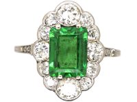 Art Deco Platinum Green Tourmaline & Diamond Ring
