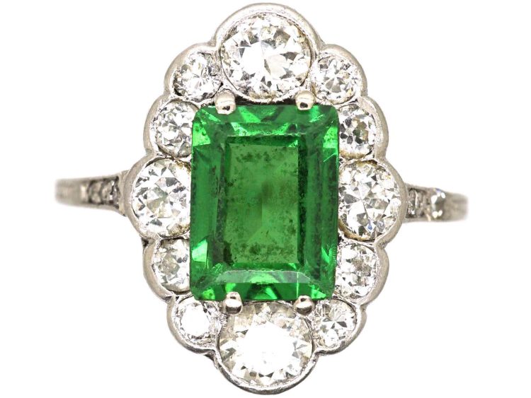 Art Deco Platinum Green Tourmaline & Diamond Ring