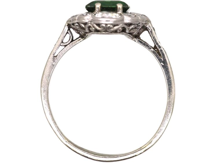 Art Deco Platinum Green Tourmaline & Diamond Ring