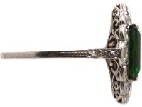 Art Deco Platinum Green Tourmaline & Diamond Ring