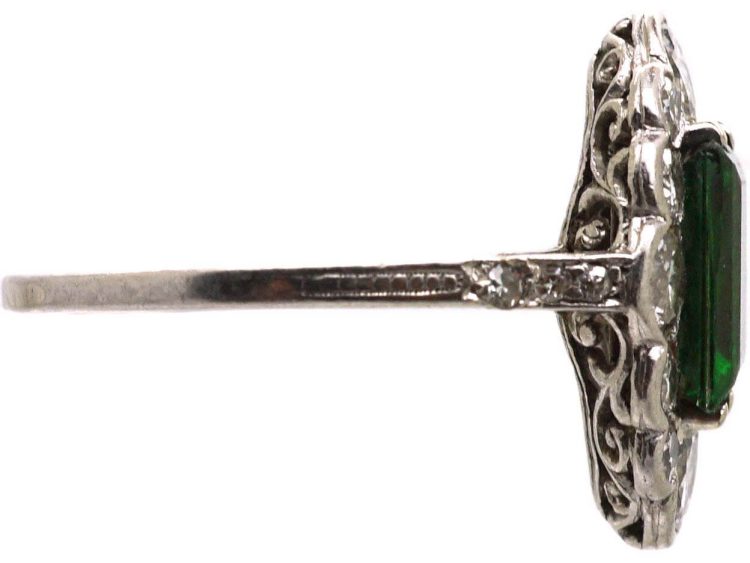 Art Deco Platinum Green Tourmaline & Diamond Ring