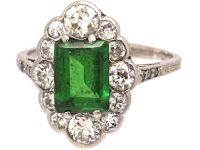 Art Deco Platinum Green Tourmaline & Diamond Ring