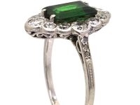 Art Deco Platinum Green Tourmaline & Diamond Ring