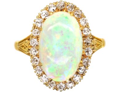 Edwardian 18ct Gold Opal & Diamond Oval Cluster Ring