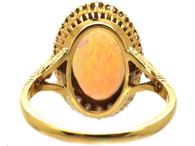 Edwardian 18ct Gold Opal & Diamond Oval Cluster Ring
