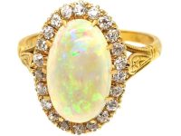 Edwardian 18ct Gold Opal & Diamond Oval Cluster Ring