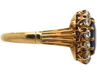 Edwardian 18ct Gold Sapphire & Diamond Oval Cluster Ring