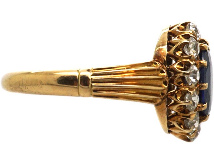 Edwardian 18ct Gold Sapphire & Diamond Oval Cluster Ring