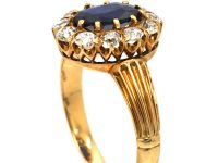 Edwardian 18ct Gold Sapphire & Diamond Oval Cluster Ring