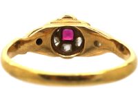 Victorian 18ct Gold Ruby & Diamond Flower Cluster Ring with Ornate Shoulders
