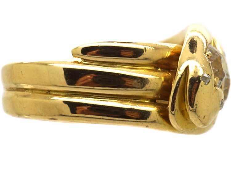 Victorian 18ct Gold Double Snake Ring set with Diamonds with Rose Diamond & Ruby Eyes