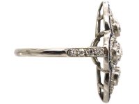 Art Deco French 18ct White Gold Ring set with Diamonds with a Border of Calibre Sapphires