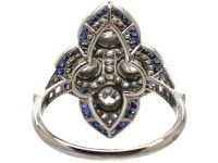 Art Deco French 18ct White Gold Ring set with Diamonds with a Border of Calibre Sapphires