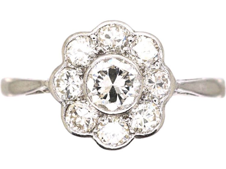 Edwardian Platinum Diamond Cluster Ring
