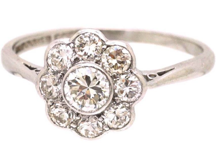 Edwardian Platinum Diamond Cluster Ring