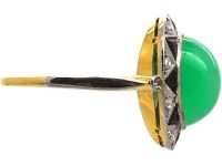 Art Deco 18ct Gold & Platinum, Green Chalcedony, Onyx & Rose Diamond oval Ring